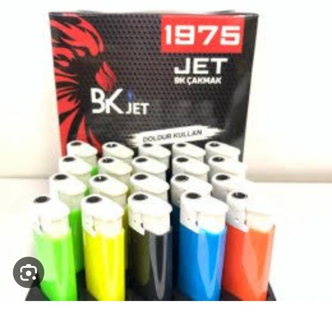 BK Jet 1975 Kısa Izgaralı Renkli Plastik Çakmak